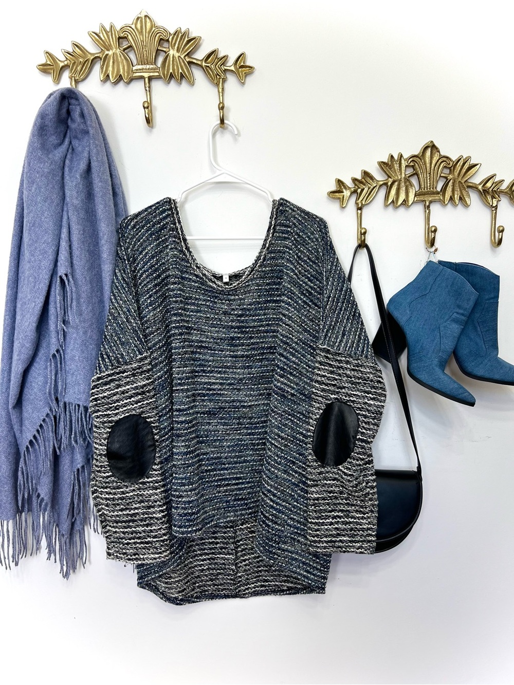 Boho cotton blend  relaxed oversize knit sweater 2x/3X ptp 27”